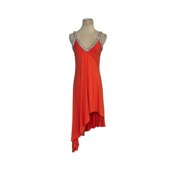 SKY orange crystal encrusted neck detail asymmetrical dress size M - Picture 15 of 16
